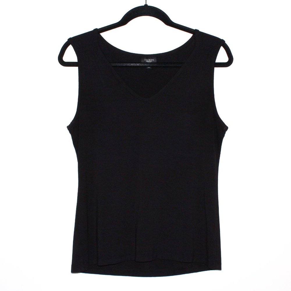 Talbots Black Ruched Shoulder Stretch Tank Top